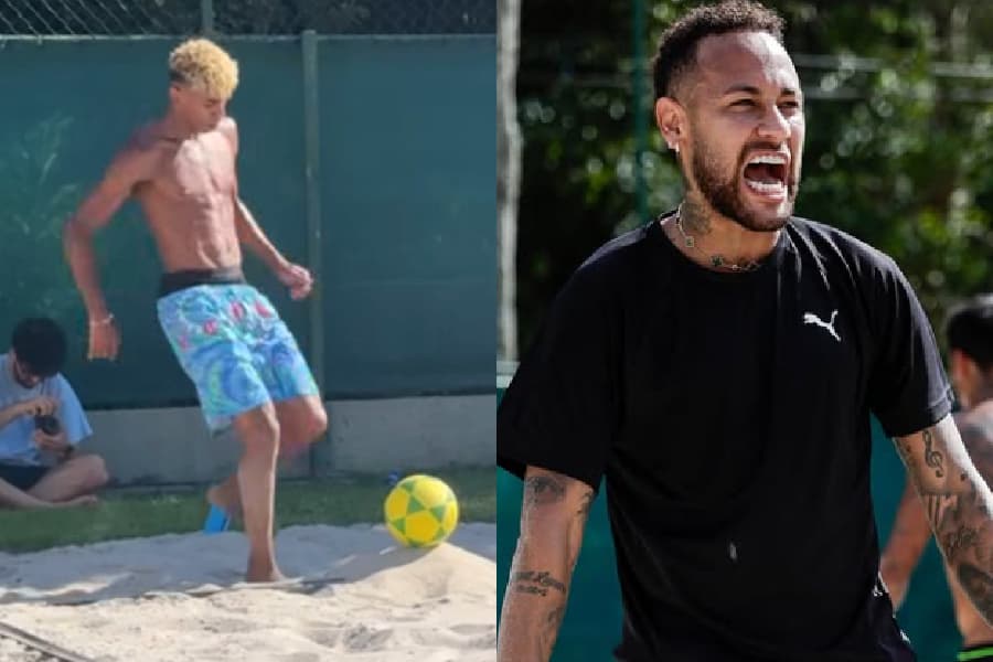 Lamine Yamal joga futevôlei com ídolo Neymar em Mangaratiba